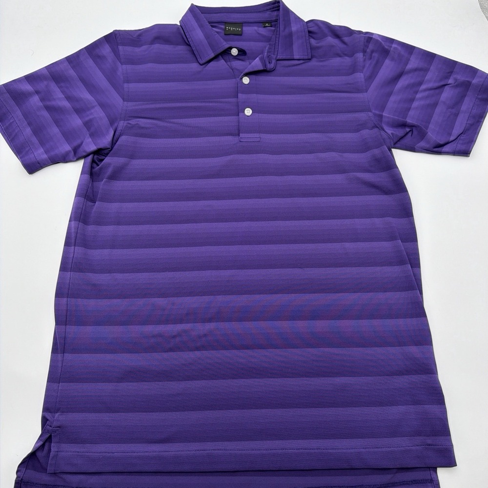 Dunning Golf Men's Medium 3-Button Collar Short Sleeve Polo Shirt Purple Stripe
